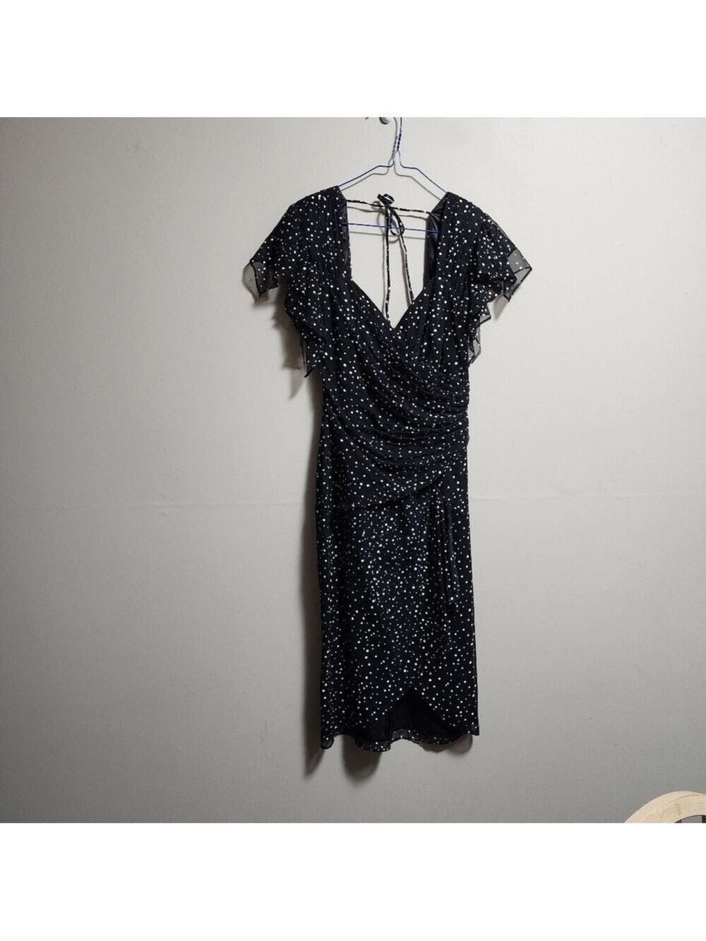 Vintage New Leaf Vneck polka dots draped midi dress size 6